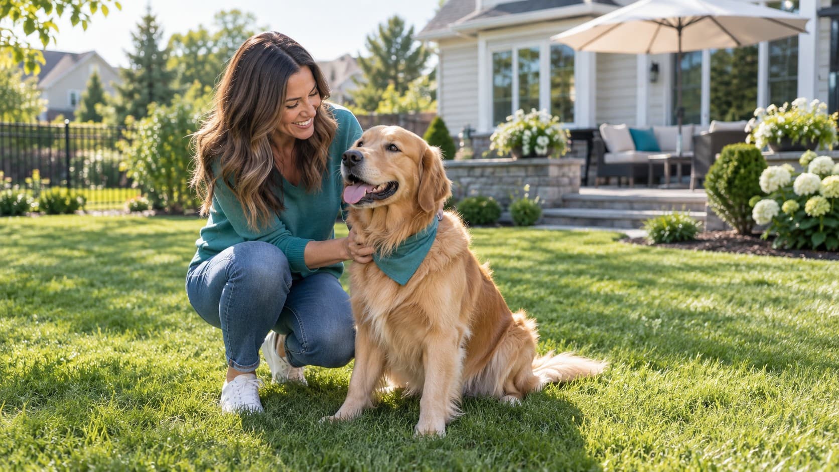 Friendly Scoop N Dash scooper with a dog in a Brookfield-area yard